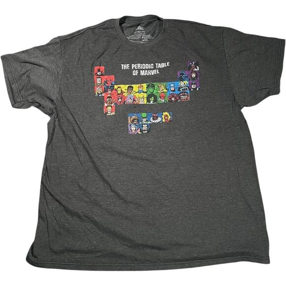 Marvel 2X Comic Book Graphic Tee Periodic Table Charcoal Gray Crewneck Modern - Picture 2 of 5